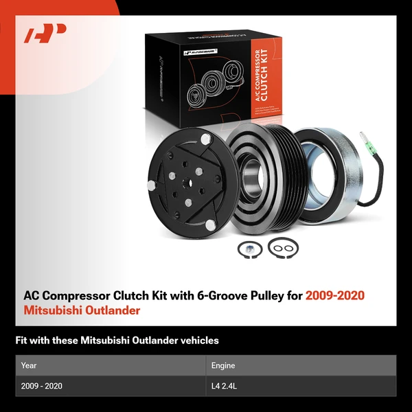 AC Compressor Clutch Kit with 6-Groove Pulley for 2009-2020 Mitsubishi Outlander