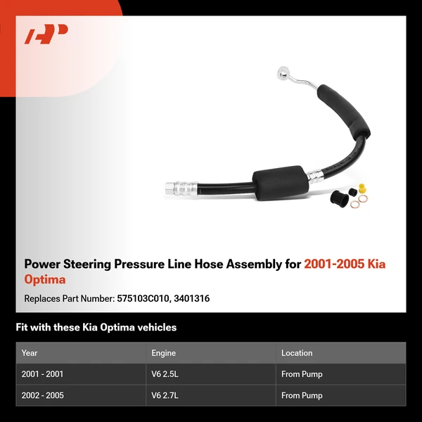 Power Steering Pressure Line Hose Assembly for 2001-2005 Kia Optima