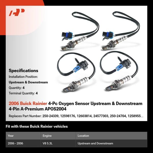 2006 Buick Rainier 4-Pc Oxygen Sensor Upstream & Downstream 4-Pin A-Premium APOS2004