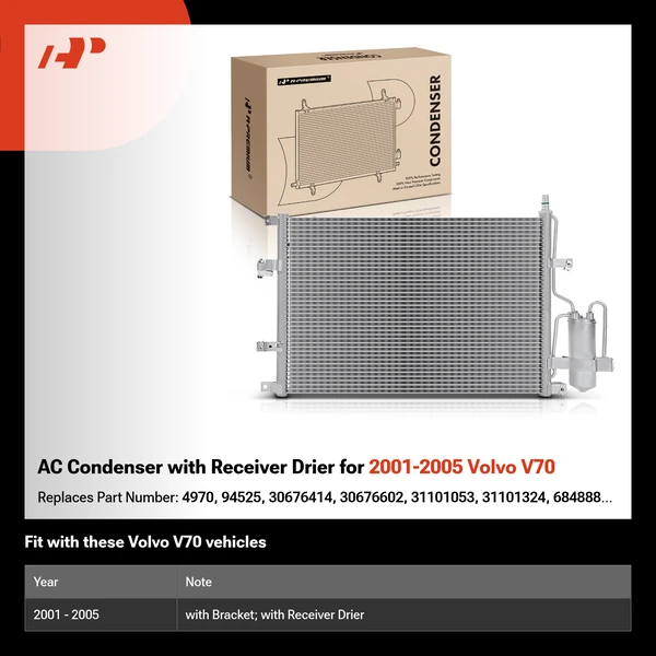 AC Condenser with Receiver Drier for 2001-2005 Volvo V70