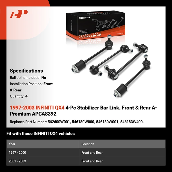 1997-2003 INFINITI QX4 4-Pc Stabilizer Bar Link, Front & Rear A-Premium APCA8392
