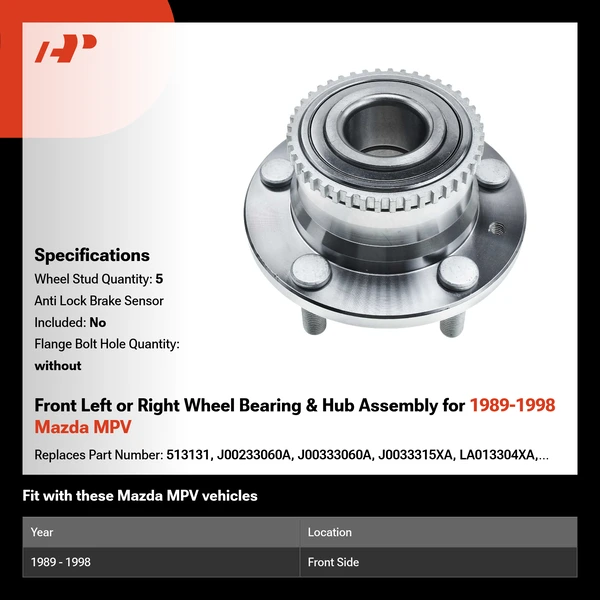 Front Left or Right Wheel Bearing & Hub Assembly for 1989-1998 Mazda MPV