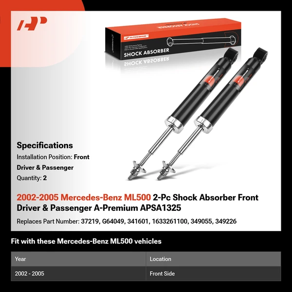 2002-2005 Mercedes-Benz ML500 2-Pc Shock Absorber Front Driver & Passenger A-Premium APSA1325