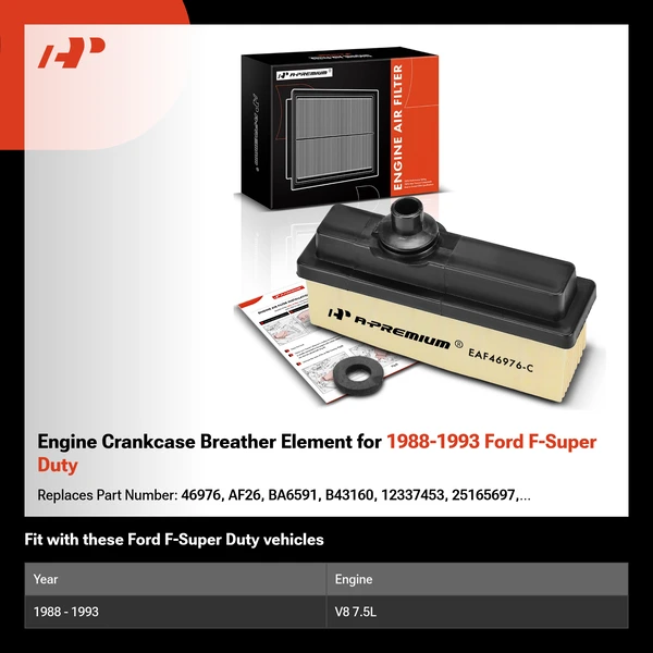 Engine Crankcase Breather Element for 1988-1993 Ford F-Super Duty