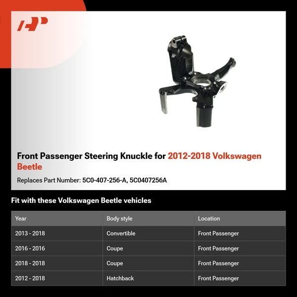 Front Passenger Steering Knuckle for 2012-2018 Volkswagen Beetle