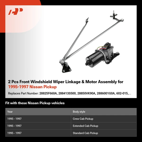 2 Pcs Front Windshield Wiper Linkage & Motor Assembly for 1995-1997 Nissan Pickup