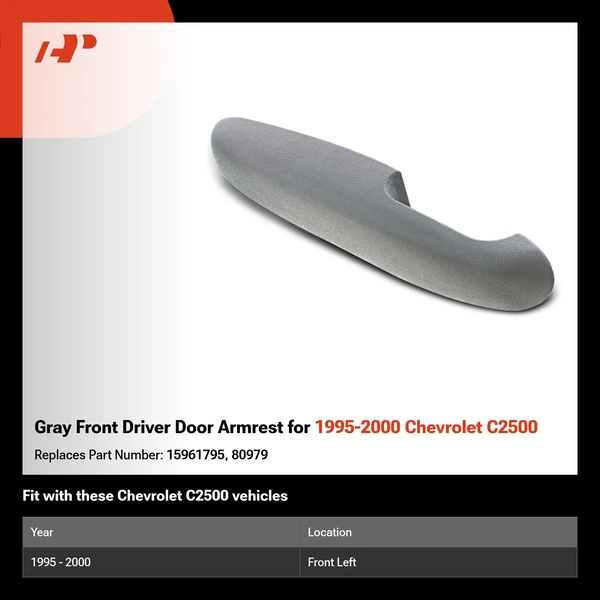 Gray Front Driver Door Armrest for 1995-2000 Chevrolet C2500