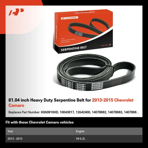 81.04 inch Heavy Duty Serpentine Belt for 2013-2015 Chevrolet Camaro