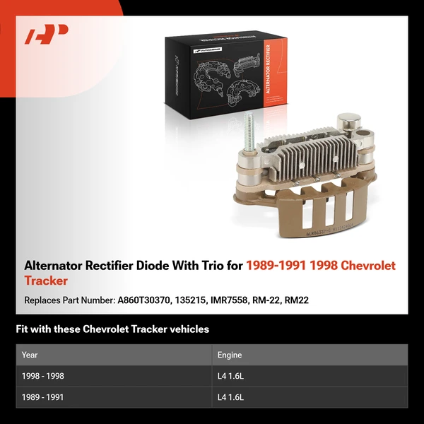 Alternator Rectifier Diode With Trio for 1989-1991 1998 Chevrolet Tracker