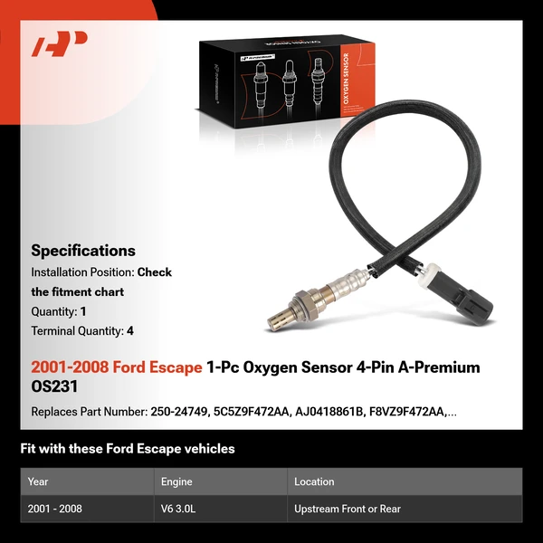 2001-2008 Ford Escape 1-Pc Oxygen Sensor 4-Pin A-Premium OS231