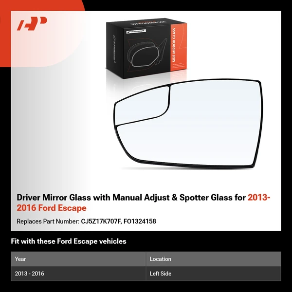 Driver Mirror Glass with Manual Adjust & Spotter Glass for 2013-2016 Ford Escape