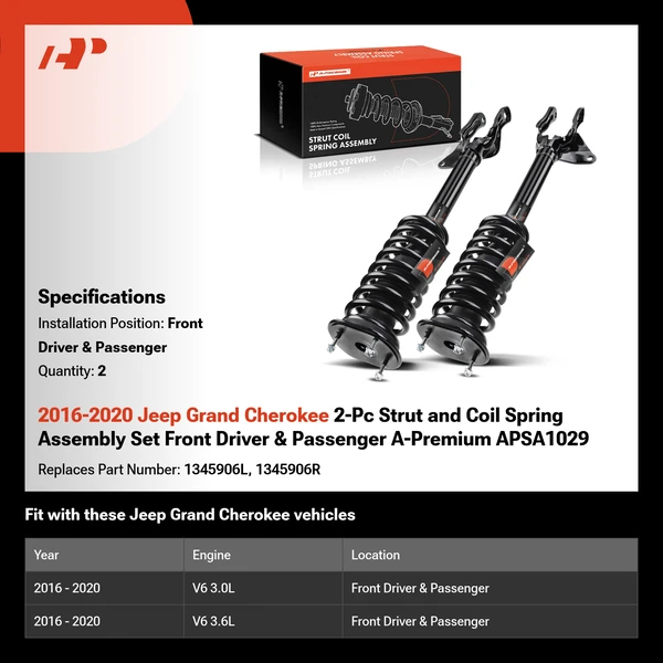 2016-2020 Jeep Grand Cherokee 2-Pc Strut and Coil Spring Assembly Set Front Driver & Passenger A-Premium APSA1029