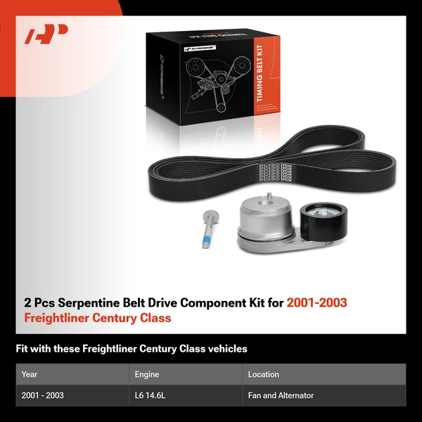 2 Pcs Serpentine Belt Drive Component Kit for 2001-2003 Freightliner Century Class