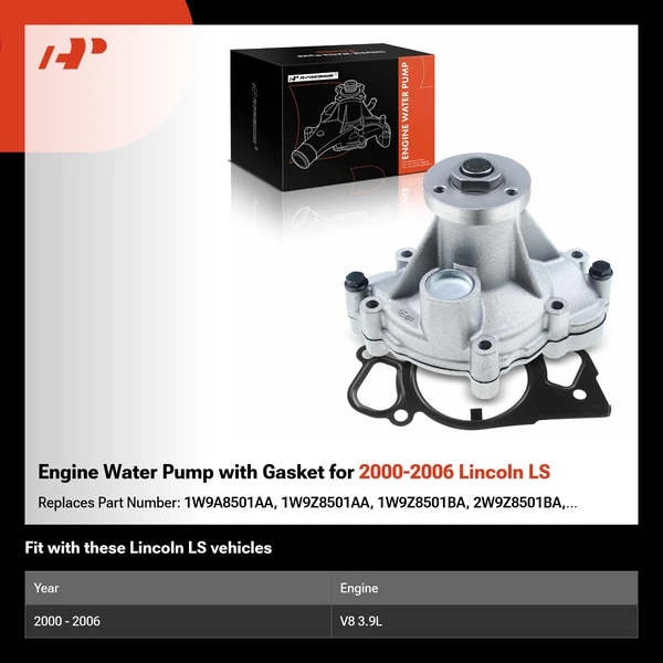 Engine Water Pump with Gasket for 2000-2006 Lincoln LS