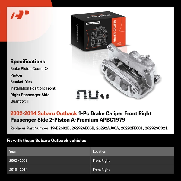 2002-2014 Subaru Outback 1-Pc Brake Caliper Front Right Passenger Side 2-Piston A-Premium APBC1979