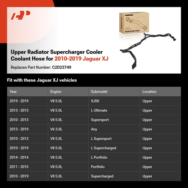 Upper Radiator Supercharger Cooler Coolant Hose for 2010-2019 Jaguar XJ