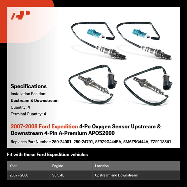 2007-2008 Ford Expedition 4-Pc Oxygen Sensor Upstream & Downstream 4-Pin A-Premium APOS2000