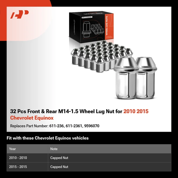 32 Pcs Front & Rear M14-1.5 Wheel Lug Nut for 2010 2015 Chevrolet Equinox
