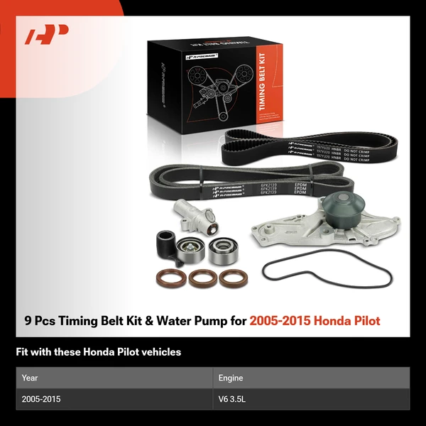 9 Pcs Timing Belt Kit & Water Pump for 2005-2015 Honda Pilot