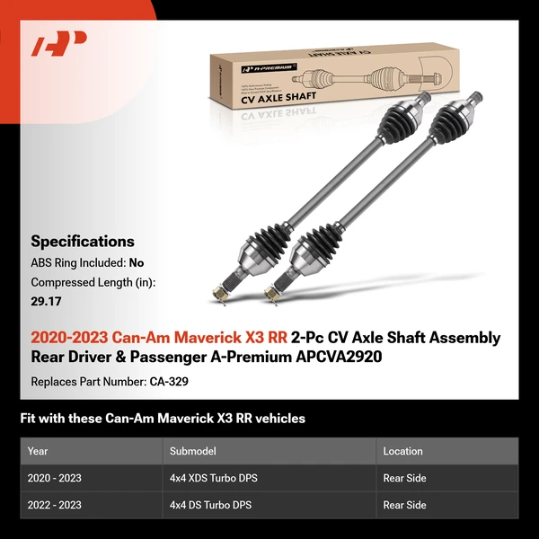 2020-2023 Can-Am Maverick X3 RR 2-Pc CV Axle Shaft Assembly Rear Driver & Passenger A-Premium APCVA2920