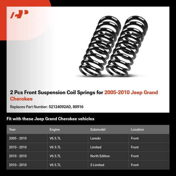 2 Pcs Front Suspension Coil Springs for 2005-2010 Jeep Grand Cherokee