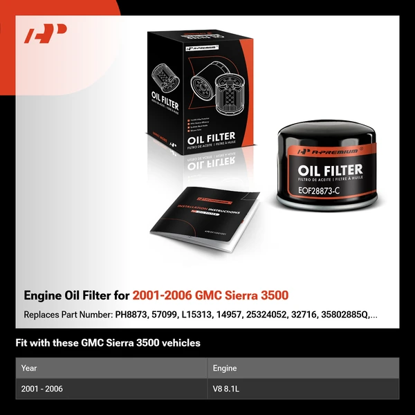 Engine Oil Filter for 2001-2006 GMC Sierra 3500