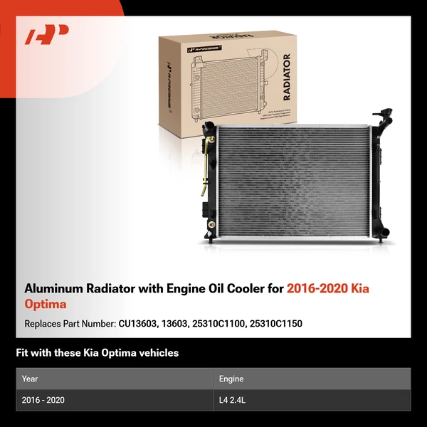 Aluminum Radiator with Engine Oil Cooler for 2016-2020 Kia Optima