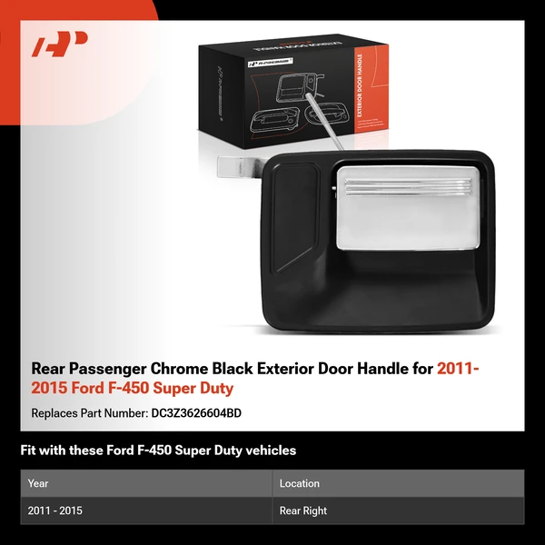 Rear Passenger Chrome Black Exterior Door Handle for 2011-2015 Ford F-450 Super Duty