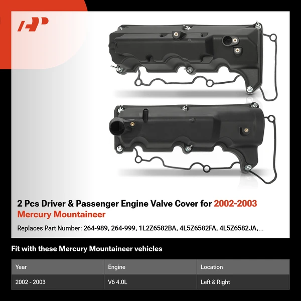2 Pcs Driver & Passenger Engine Valve Cover for 2002-2003 Mercury Mountaineer