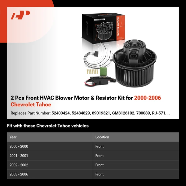 2 Pcs Front HVAC Blower Motor & Resistor Kit for 2000-2006 Chevrolet Tahoe