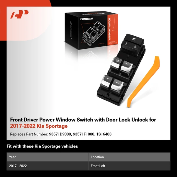 Front Driver Power Window Switch with Door Lock Unlock for 2017-2022 Kia Sportage