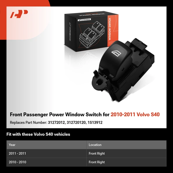 Front Passenger Power Window Switch for 2010-2011 Volvo S40