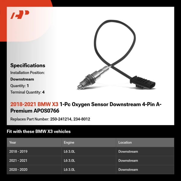 2018-2021 BMW X3 1-Pc Oxygen Sensor Downstream 4-Pin A-Premium APOS0766