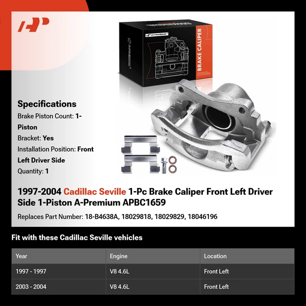 1997-2004 Cadillac Seville 1-Pc Brake Caliper Front Left Driver Side 1-Piston A-Premium APBC1659