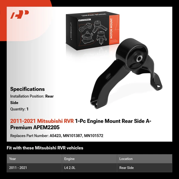2011-2021 Mitsubishi RVR 1-Pc Engine Mount Rear Side A-Premium APEM2205
