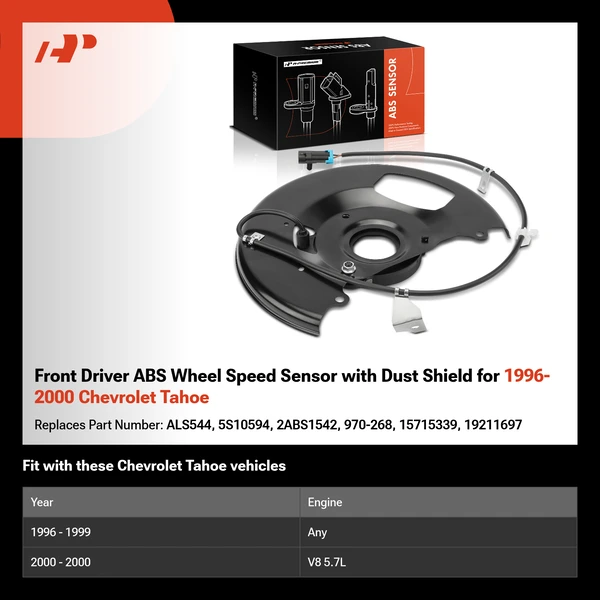 Front Driver ABS Wheel Speed Sensor with Dust Shield for 1996-2000 Chevrolet Tahoe