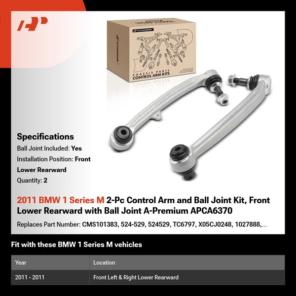 2011 BMW 1 Series M 2-Pc Control Arm and Ball Joint Kit, Front Lower Rearward with Ball Joint A-Premium APCA6370