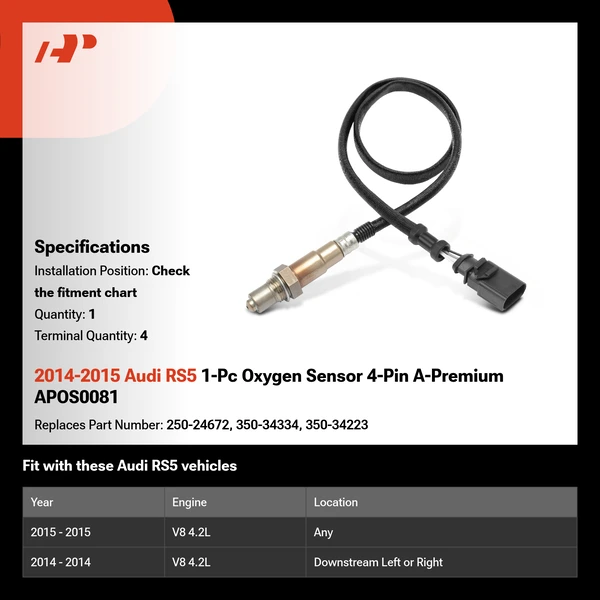 2014-2015 Audi RS5 1-Pc Oxygen Sensor 4-Pin A-Premium APOS0081