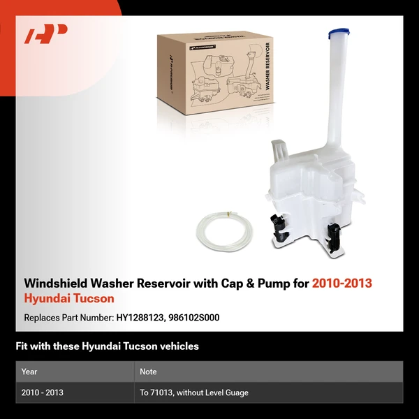 Windshield Washer Reservoir with Cap & Pump for 2010-2013 Hyundai Tucson