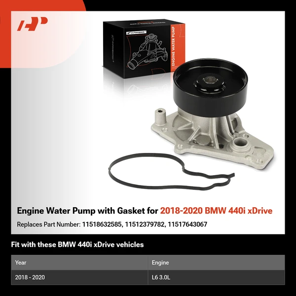 Engine Water Pump with Gasket for 2018-2020 BMW 440i xDrive