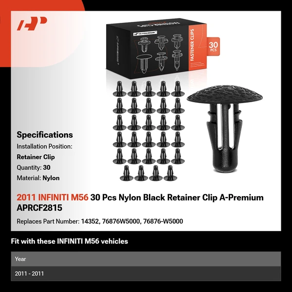 2011 INFINITI M56 30 Pcs Nylon Black Retainer Clip A-Premium APRCF2815