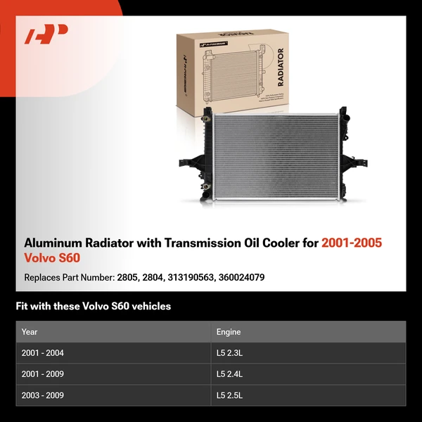 Aluminum Radiator with Transmission Oil Cooler for 2001-2005 Volvo S60