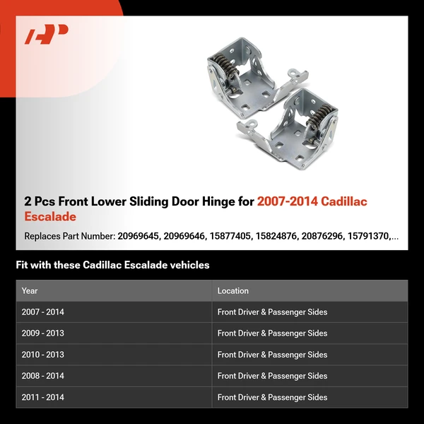 2 Pcs Front Lower Sliding Door Hinge for 2007-2014 Cadillac Escalade