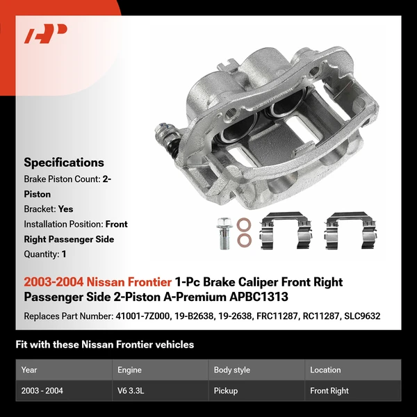 2003-2004 Nissan Frontier 1-Pc Brake Caliper Front Right Passenger Side 2-Piston A-Premium APBC1313