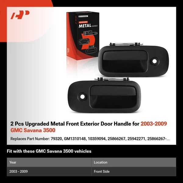 2 Pcs Upgraded Metal Front Exterior Door Handle for 2003-2009 GMC Savana 3500