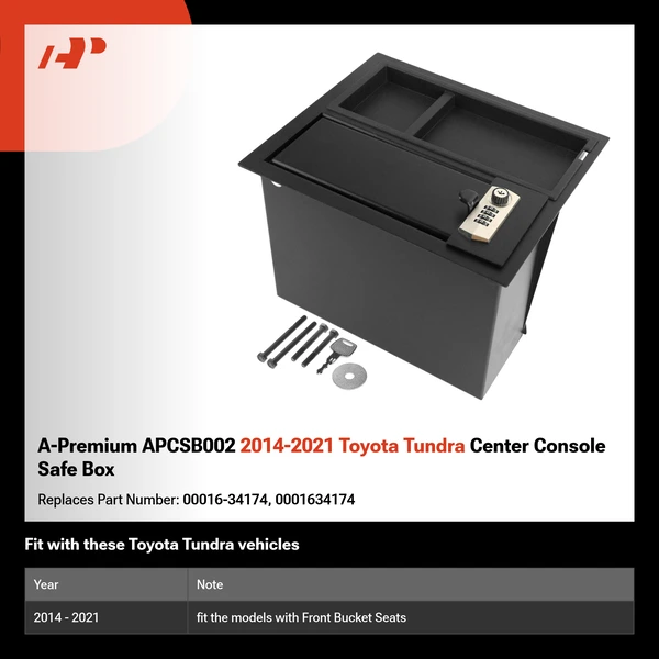 A-Premium APCSB002 2014-2021 Toyota Tundra Center Console Safe Box
