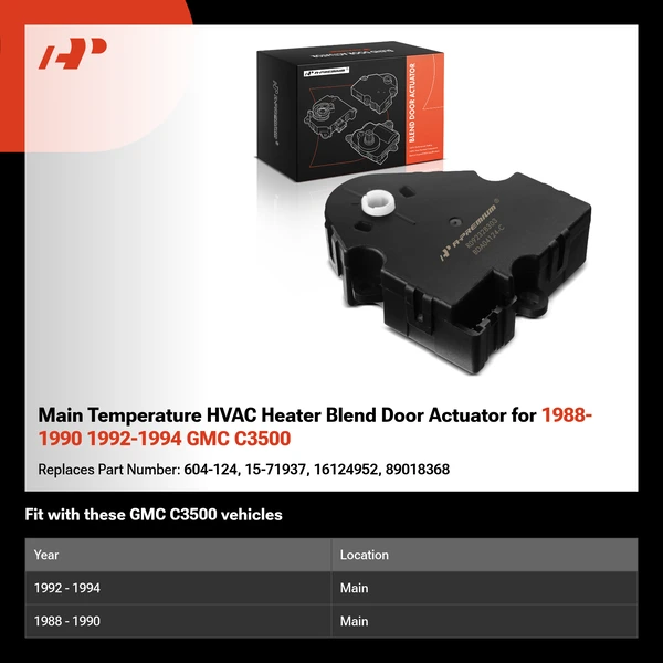 Main Temperature HVAC Heater Blend Door Actuator for 1988-1990 1992-1994 GMC C3500