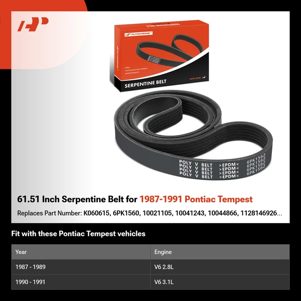 61.51 Inch Serpentine Belt for 1987-1991 Pontiac Tempest