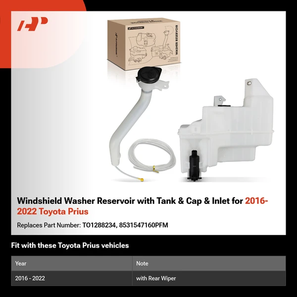 Windshield Washer Reservoir with Tank & Cap & Inlet for 2016-2022 Toyota Prius