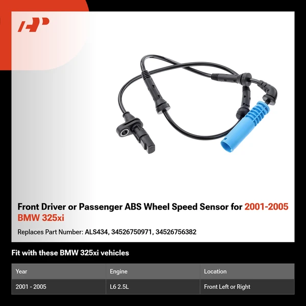 Front Driver or Passenger ABS Wheel Speed Sensor for 2001-2005 BMW 325xi